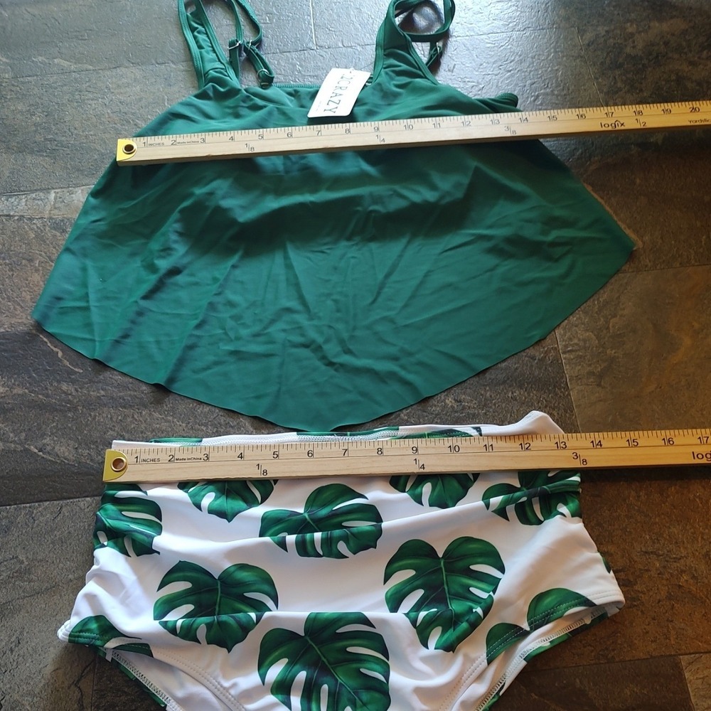 I2CRAZY Tankini Swimsuit Women S Green New Tropical Monstera Leaf‎ High Waisted